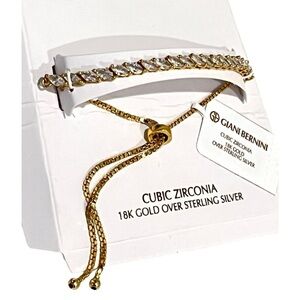NEW Giani Bernini BOLO BRACELET 18k Gold Plate Cubic Zirconia Marquise Cut NWT